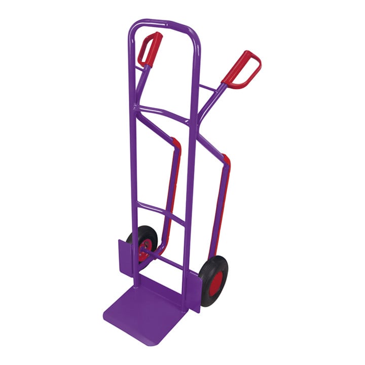 VARIOfit Diable en tube d'acier avec patins d'escalier, pneus pneumatiques, pelle 320 × 250 mm