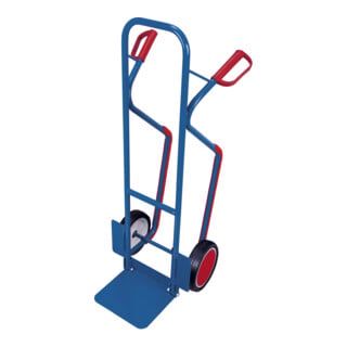VARIOfit Diable en tube d'acier avec pelle rabattable, pneus pleins, patins d'escalier, pelle 320 × 255 mm