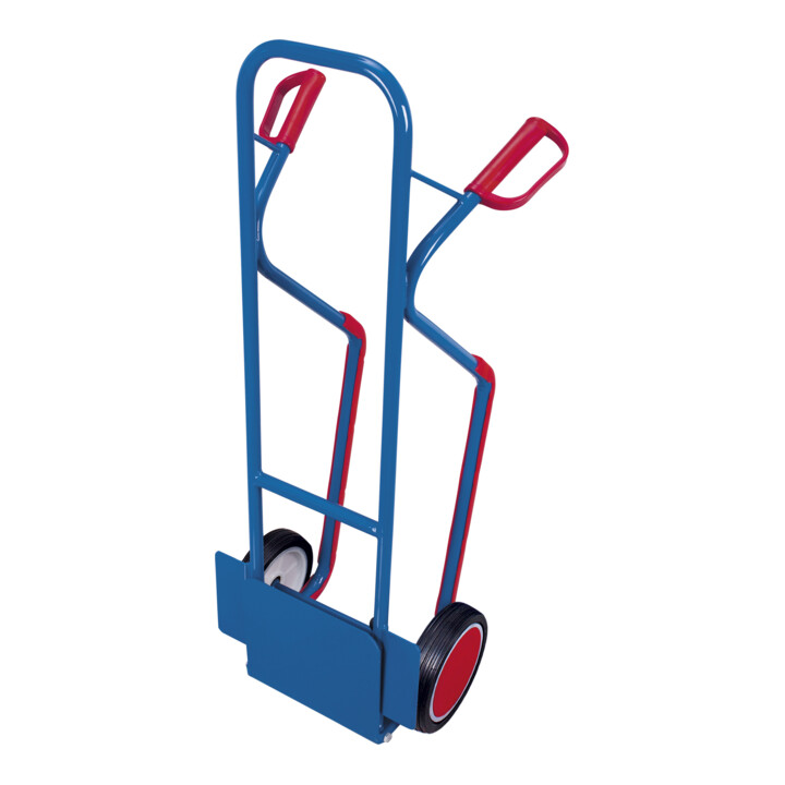 VARIOfit Diable en tube d'acier avec pelle rabattable, pneus pleins, patins d'escalier, pelle 320 × 255 mm