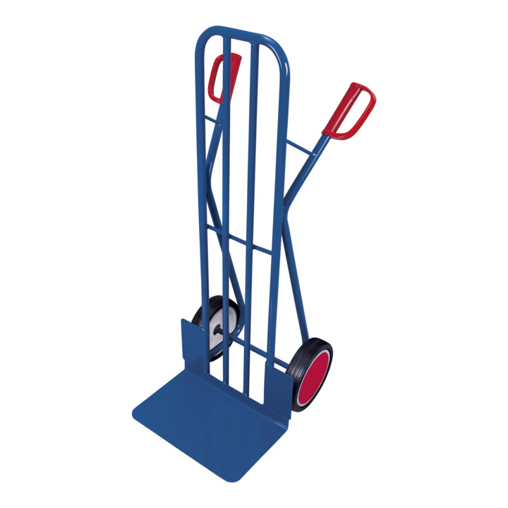 VARIOfit Diable en tube d'acier, pneus pleins, dossier avec renforts en tube d'acier, pelle 480 × 300 mm