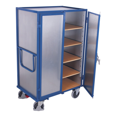 VARIOfit Etagenwagen fest verschweißt, 4 Etagenböden, Doppelflügeltür mit Basquille-Verschluss