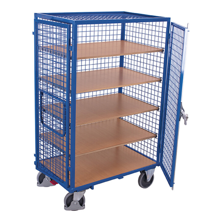 VARIOfit Etagenwagen fest verschweißt 1.245 x 785 mm Drahtgitterwände 4 Etagenböden Doppelflügeltür mit Basquille-Verschluss