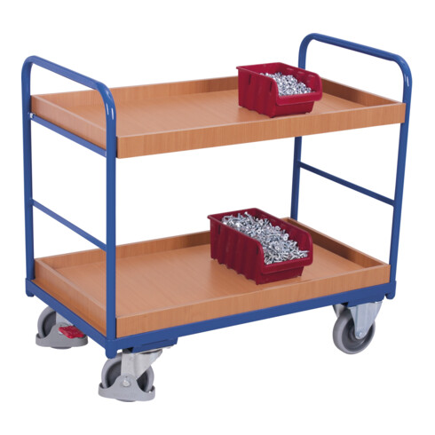 VARIOfit Etagenwagen niedrig 2 Tabletts, Thermoplastische Gummi-Bereifung