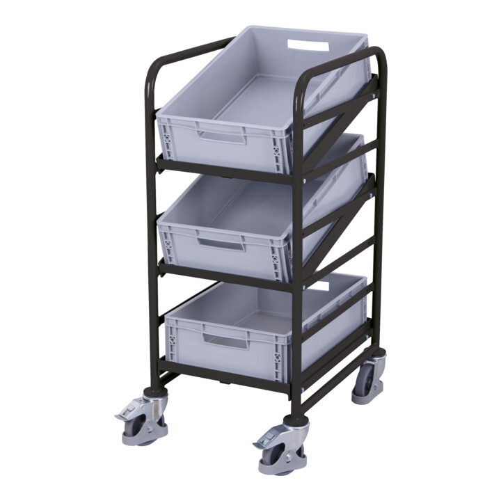 VARIOfit Eurokastenwagen mit 3 Kunststoffkisten RAL 7016