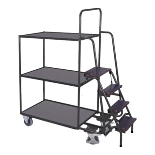 VARIOfit Kommissionierwagen mit 3 Ladeflächen hoch RAL 7016