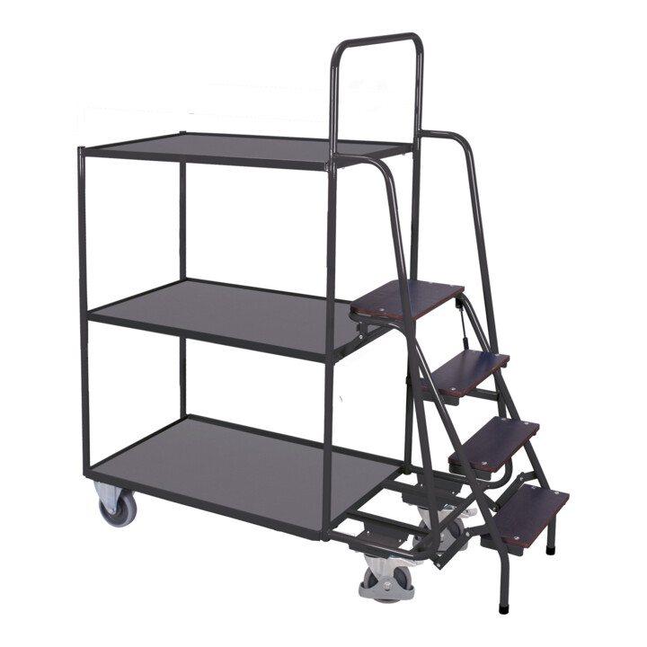 VARIOfit Kommissionierwagen mit 3 Ladeflächen hoch RAL 7016