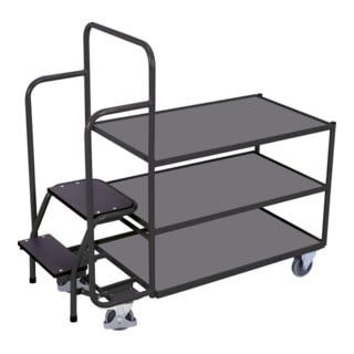 VARIOfit Kommissionierwagen niedrig mit 3 Ladeflächen RAL 7016