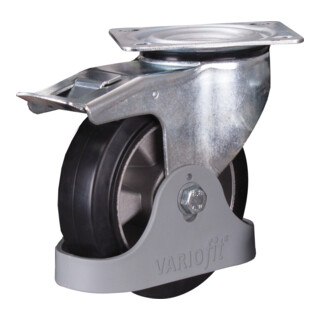 VARIOfit Roue de frein en caoutchouc élastique plein 200 × 50 mm noir