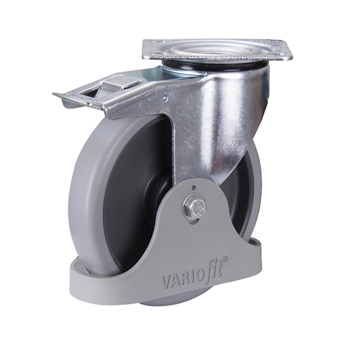 VARIOfit Ruota con freno, grigia, in termoplastica