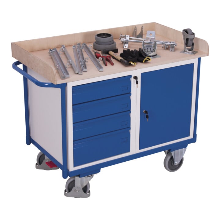 VARIOfit Servante d’atelier avec 1 plateau, 1 armoire et 4 tiroirs