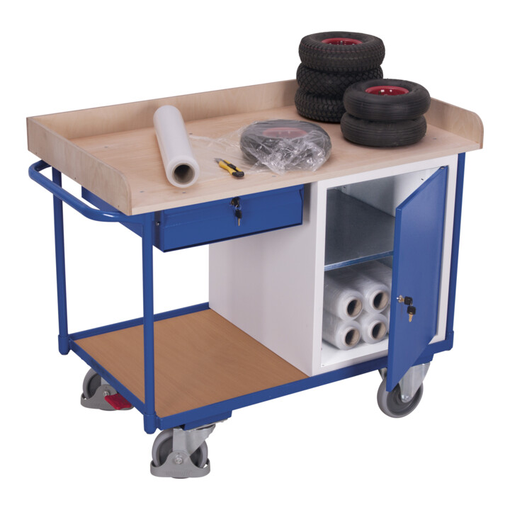VARIOfit Servante d’atelier avec 2 plateaux, plateau, 1 armoire et 1 tiroir