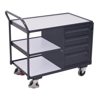 VARIOfit Servante d’atelier ESD avec 3 plateaux et 4 tiroirs
