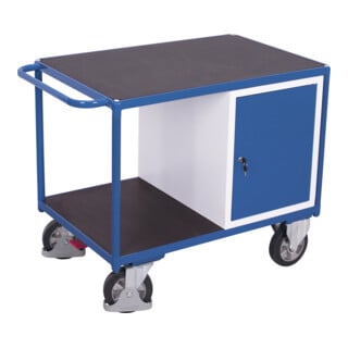 VARIOfit Servante d’atelier lourde avec 2 plateaux, charge 1000 kg, pneus en caoutchouc plein élastique