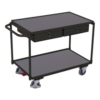 VARIOfit Tischwagen mit 2 Ladeflächen und 2 Schubladen RAL 7016