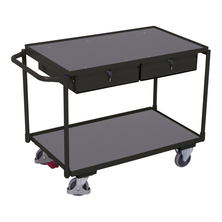 VARIOfit Tischwagen mit 2 Ladeflächen und 2 Schubladen RAL 7016