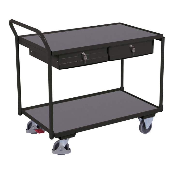 VARIOfit Tischwagen mit 2 Ladeflächen und 2 Schubladen RAL 7016