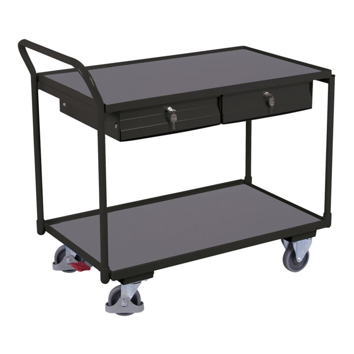 VARIOfit Tischwagen mit 2 Ladeflächen und 2 Schubladen RAL 7016