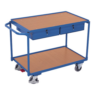 VARIOfit Tischwagen mit 2 Ladeflächen und 2 Schubladen Schiebegriff waagerecht