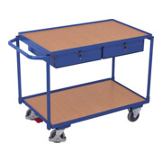 VARIOfit Tischwagen mit 2 Ladeflächen und 2 Schubladen, Schiebegriff waagerecht