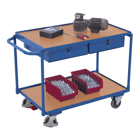 VARIOfit Tischwagen mit 2 Ladeflächen und 2 Schubladen Schiebegriff waagerecht