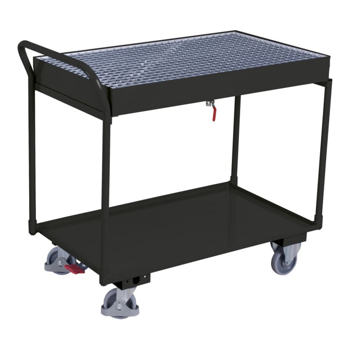 VARIOfit Tischwagen mit 2 Ladeflächen und Gitterrost RAL 7016