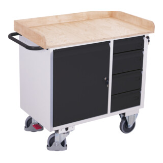 VARIOfit Werkstattwagen mit 4 Schubladen und Rand RAL 7016