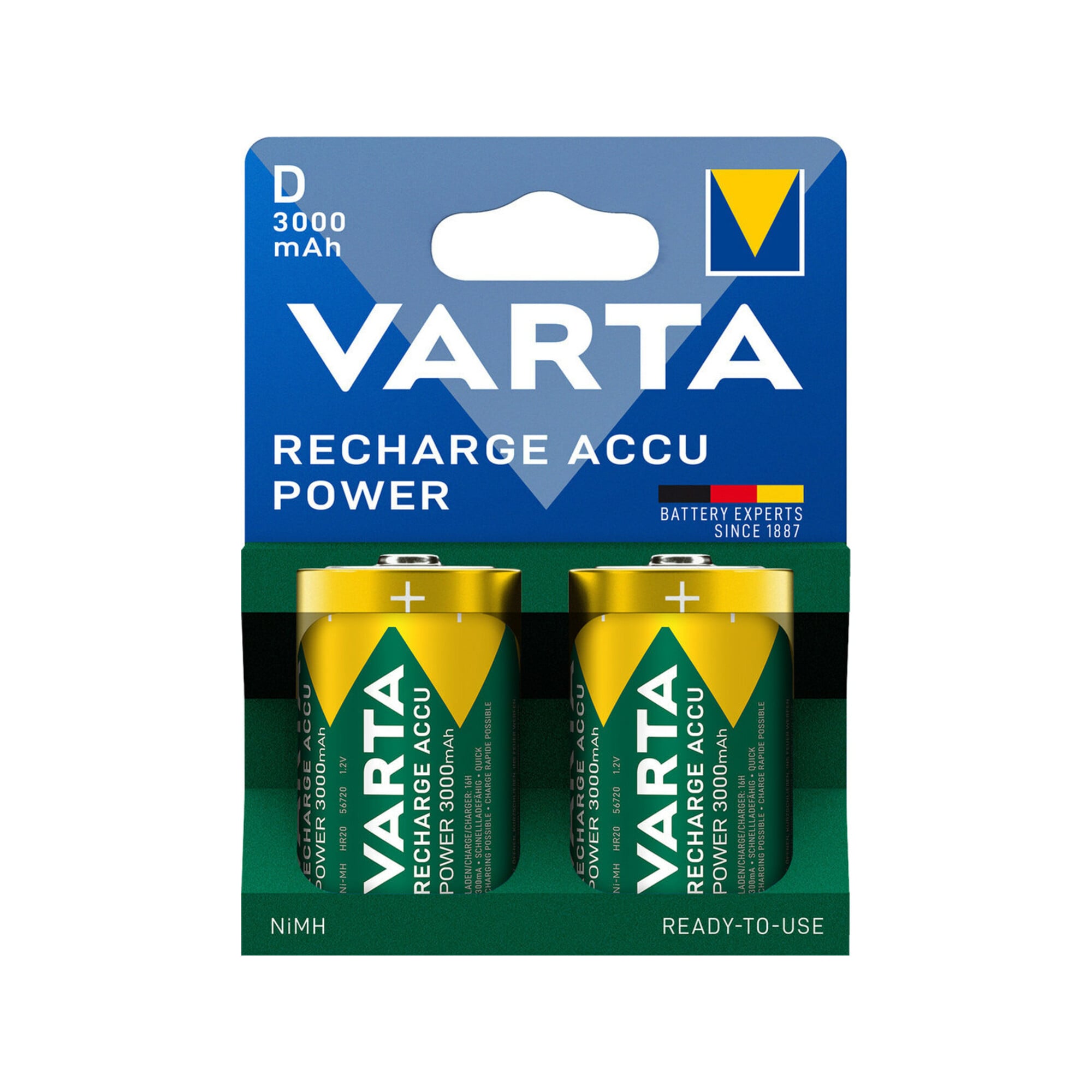 Varta Akku RECH.ACCU D 2er Blister NiMH Kapazität 3000 mAh