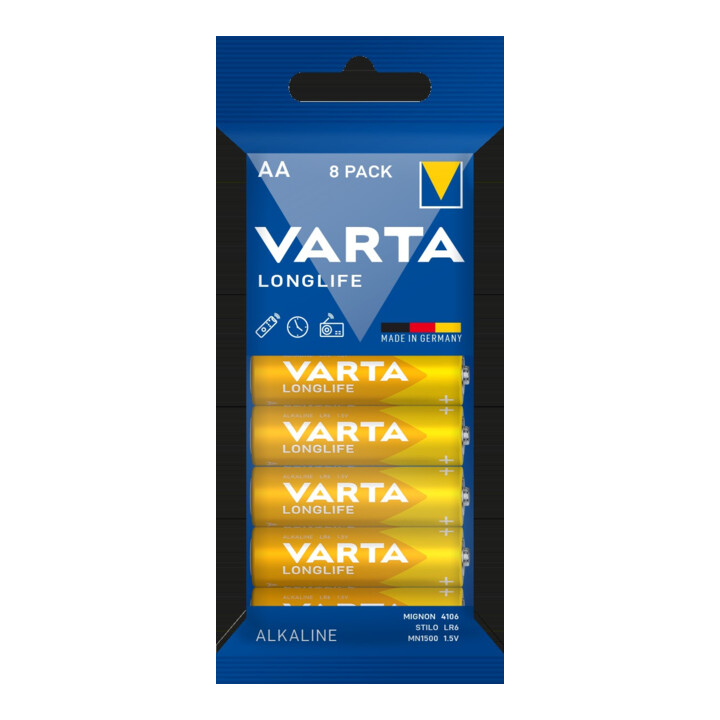 VARTA Batterie LONGLIFE AA, 8 pièces en blister