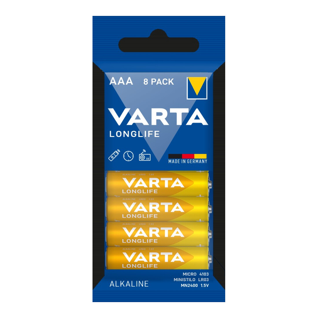 VARTA Batterie Longlife AAA, pack de 8 filmé