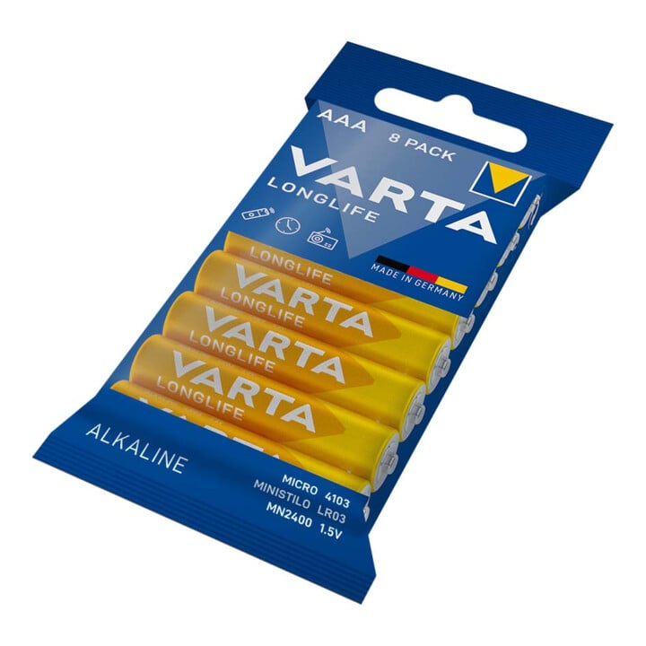 VARTA Batterie Longlife AAA, pack de 8 filmé