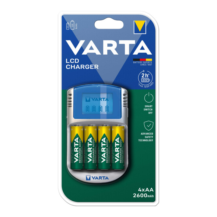 Varta Chargeur Varta LCD avec 4 piles AA+12V+USB 57070(4x5716)
