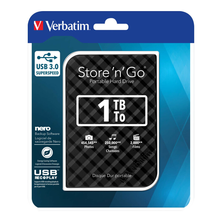 Verbatim Disque dur externe 1TB USB 3.0, 6,35 cm (2,5") 53194