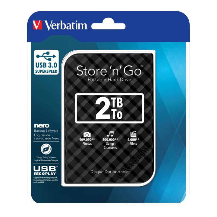 Verbatim Disque dur externe 2 To USB 3.0, 6,35 cm (2,5") 53195