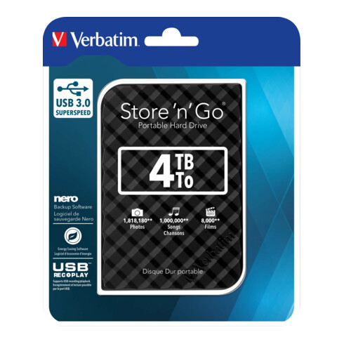 Verbatim Festplatte 4TB USB3.0 Extern,6,35cm(2,5Z) 53223