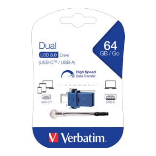 Verbatim USB-Stick Dual Drive 64GB USB 3.0 Typ A/C 49967 blau-schwarz