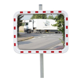 Verkehrsspiegel H600xB800mm Kunststoff,rot/weiß 22m