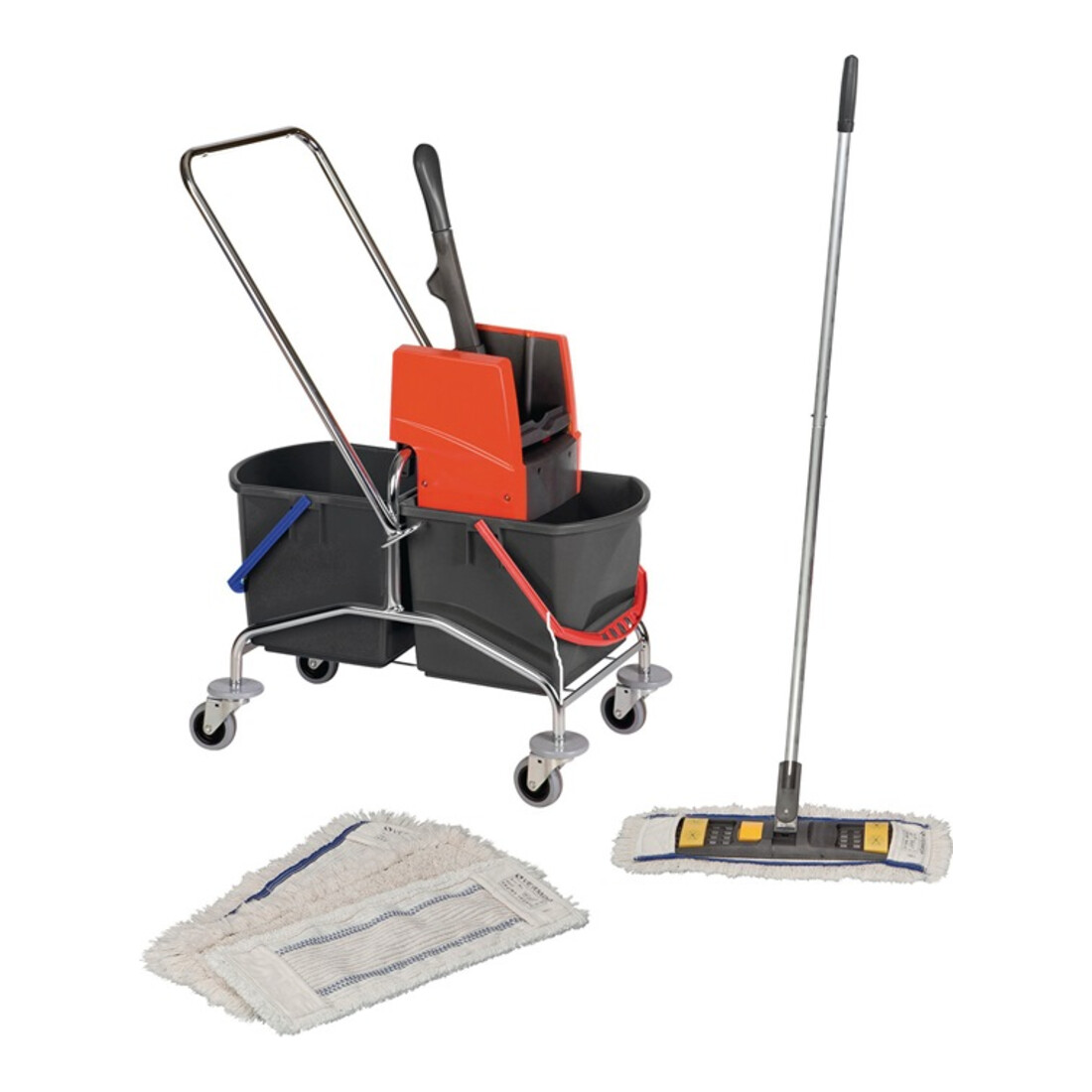 Vermop Set chariot de nettoyage Seaux 2x17l et presse en plastique avec manche/support / 4 serpillières