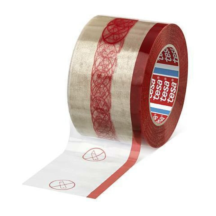 Verpackungsklebeband PP tesapack® 4190 farblos/rot L.66m B.50mm Rl.TESA