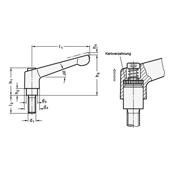 Verstellbarer Klemmhebel GN 300.1 d1 M 6mm l1 45mm IG GANTER