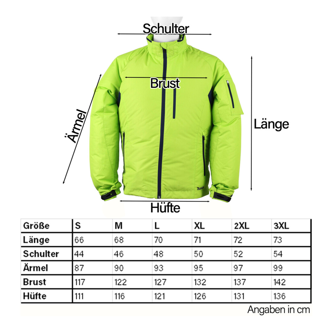 Veste climatique Makita sans fil, jaune, taille 3XL (DFJ212Z3XL)
