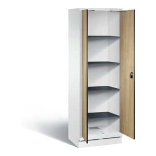 C+P Armoire à linge Evolo, H1800×I610×P500 mm, façade décor chêne Sereno, corps blanc trafic (48222-20B)