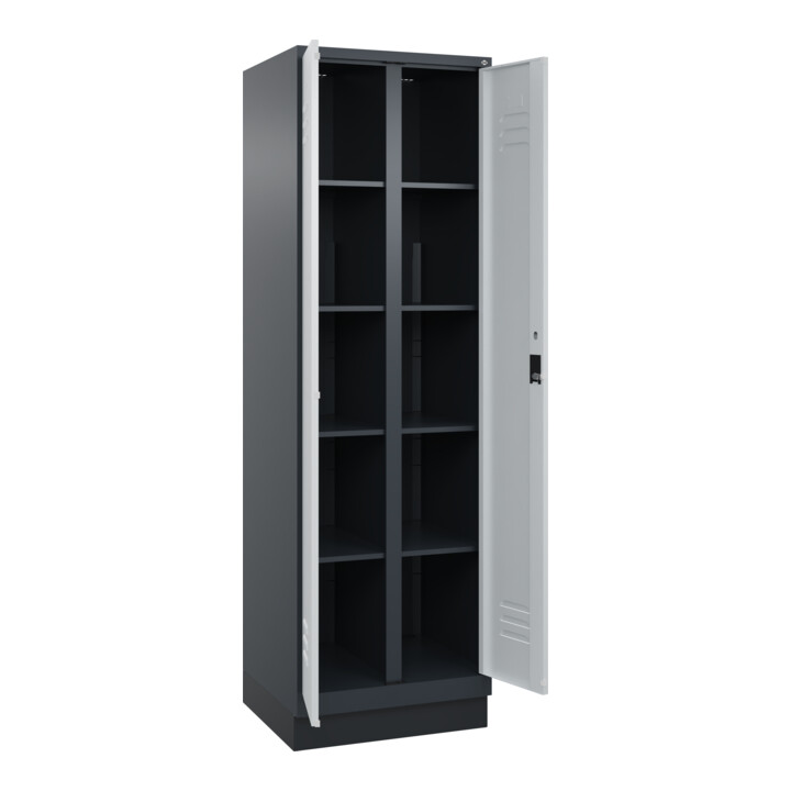 C+P Armoire à linge Classic PLUS, socle, serrure à cylindre, cloison centrale