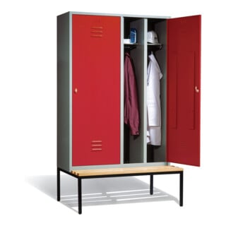 C+P Armoire Classic noir et blanc, H2090×I1190×P815 mm, façade Rubinrot, corps gris clair, châssis gris noir (8250-40)