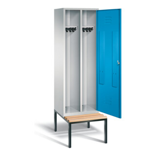 C+P Armoire Classic noir et blanc, H2090×I610×P815 mm, façade bleu clair, corps gris clair, châssis gris noir (8250-20)