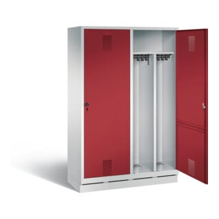 C+P Armoire à casiers Evolo noir et blanc, H1800×I1190×P500 mm, façade rubis, corps gris clair (48220-40)