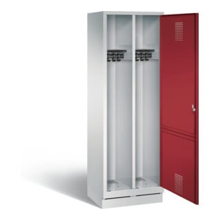 C+P Armoire à casiers Evolo noir et blanc, H1800×I610×P500 mm, façade rubis, corps gris clair (48220-20)