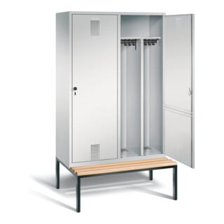 C+P Armoire à casiers Evolo noir et blanc, H2090×I1190×P500 mm, façade gris clair, corps gris clair, châssis gris noir (48250-40)