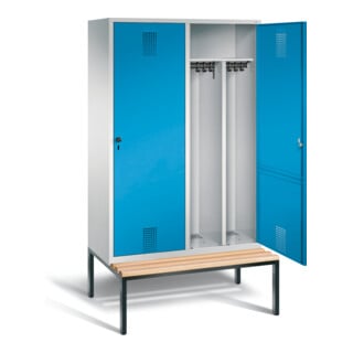 C+P Armoire noire et blanche Evolo, H2090×I1190×P500 mm, façade bleu clair, corps gris clair, châssis gris noir (48250-40)