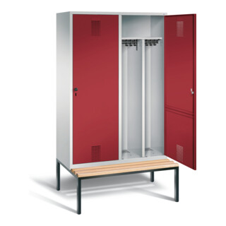 C+P Armoire noire et blanche Evolo, H2090×I1190×P500 mm, façade Rubinrot, corps Gris clair, châssis Gris noir (48250-40)