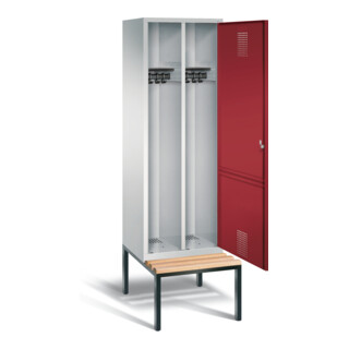 C+P Armoire à casiers Evolo noir et blanc, H2090 × I610 × P500 mm, façade rubis, corps gris clair, châssis gris noir (48250-20)